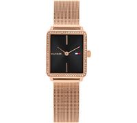 Quarzuhr TOMMY HILFIGER "TEA TANK", gold (roségoldfarben, schwarz), Armbanduhren, Damen, Quarzuhr, Armbanduhr, Damenuhr, Edelstahlarmband, analog, Glassteine (14635150-0) roségoldfarben, schwarz