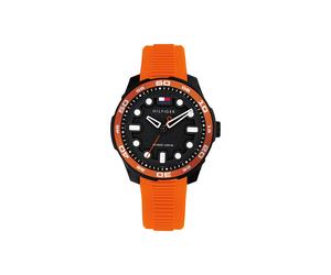 Quarzuhr TOMMY HILFIGER "TH-REGATTA", orange, schwarz, Armbanduhren, Herren, Quarzuhr, Armbanduhr, Damenuhr, Herrenuhr, Silikonarmband, analog (93406428-0) orange, schwarz