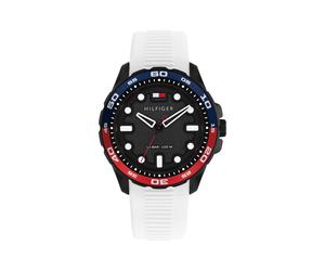 Quarzuhr TOMMY HILFIGER "TH Regatta", schwarz (weiß), Armbanduhren, Herren, Quarzuhr, Armbanduhr, Damenuhr, Herrenuhr, Silikonarmband, analog (76949556-0) weiß