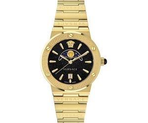 Quarzuhr VERSACE "GRECA LOGO MOONPHASE", gold (goldfarben), Armbanduhren, Damen, Quarzuhr, Armbanduhr, Damenuhr, Saphirglas, Datum, Swiss Made, Mondphase (44297120-0)