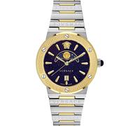 Quarzuhr VERSACE "GRECA LOGO MOONPHASE", silber (silbergoldfarben), Armbanduhren, Damen, Quarzuhr, Armbanduhr, Damenuhr, Saphirglas, Datum, Swiss Made, Mondphase (59796551-0)