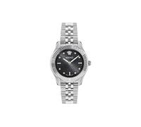 Quarzuhr VERSACE "GRECA TIME", silberfarben, schwarz, Armbanduhren, Damen, Quarzuhr, Armbanduhr, Damenuhr, Swiss Made, Edelstahlarmband, analog, Diamant (56620137-0)