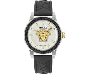Quarzuhr VERSACE "MEDUSA DECO GENT", schwarz (schwarz, silberfarben), Armbanduhren, Herren, Quarzuhr, Armbanduhr, Herrenuhr, Swiss Made, Saphirglas, Lederarmband, analog (49281058-0) schwarz, silberfa