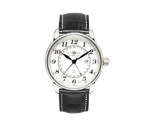 Quarzuhr ZEPPELIN "LZ 127 Graf Zeppelin GMT", schwarz (schwarz, weiß), Armbanduhren, Herren, Quarzuhr, Armbanduhr, Herrenuhr, Made in Germany, Lederarmband (68793066-0)