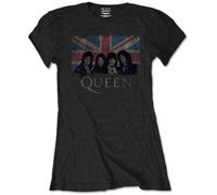 Queen Damen T-Shirt Union Jack Schwarz Slim Fit