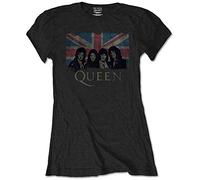 Queen Damen Union Jack Schwarz Slim Fit T-Shirt, Mehrfarbig, X-Groß