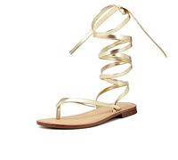 QUEEN HELENA Flip Flop Sandalen Flach Damen, gold, 41 EU