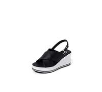 QUEEN HELENA Keilabsatz mit Kreuzband Sportsandalen Platform Hohe Damen X28-216, Schwarz , 36 EU