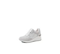 QUEEN HELENA QH7015 Turnschuhe aus Leder mit Keilabsatz, lässige Turnschuhe für Damen, Wieß / Grau, 41 EU