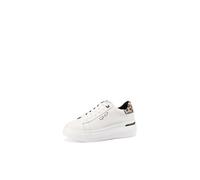 QUEEN HELENA QH8003 Sneakers aus Leder, Platform, Freizeitschuhe für Damen, Weiß und Leopard, 36 EU
