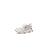 QUEEN HELENA Sneakers aus echtem Leder mit Keilabsatz, Freizeitschuhe für Damen QH9012, Weiß und Gold., 38 EU