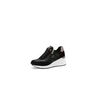 QUEEN HELENA Sneakers aus Leder mit Keilabsatz, hohe Turnschuhe für Damen QH8010, Schwarz , 40 EU