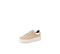QUEEN HELENA Sneakers mit Strass Turnschuhe Platform Casual Damen X31-6, X33 2 Dunkelbeige, 39 EU