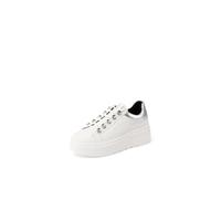 QUEEN HELENA Sneakers Platform Hohe Turnschuhe für Damen X33-12, Weiß und Silber, 39 EU