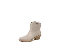 QUEEN HELENA Texani Camperstiefel mit niedrigem Absatz, Jeans, bestickt, Westernspitze, X28-102, beige, 37 EU