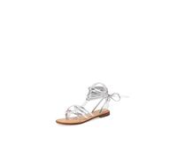 QUEEN HELENA Y5017 Flip-Flops mit Schnürsenkeln, lässig, für Damen, silber / schwarz, 41 EU