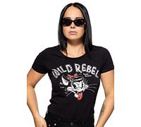 Queen Kerosin Wild Rebel Damen T-Shirt, schwarz, Größe XS