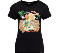 Queen Kerosin Damen Basic T-Shirt "Tiki Lagoon" QKU41012 Black-M