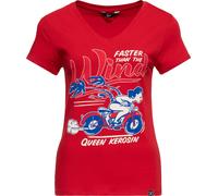 Queen Kerosin Damen Basic T-Shirt V Hals "Wind" QKU41018 Red-XXL