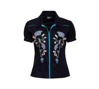 Queen Kerosin Damen Bluse · Western · Cowgirl · Blusenhemd · Bestickt · Kontrastnähte · Floral · Stickerei · Slim Fit · Paspel · Blumen · 50s · Vintage · Retro · Rockabella · Pin-up