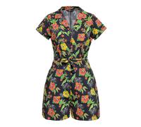 Queen Kerosin Damen Blusen Jumpsuit Hibiscus Black schwarz 2XL