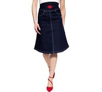 Queen Kerosin Damen Denim Jeans Rock · A-Linie · Skirt · Ausgestellt · Knielang · Elastan · Elastisch · Hoher Bund · Nieten · Asymmetrisch · Vintage · Retro · Rockabilly · Rockabella