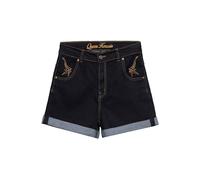 Queen Kerosin Damen Denim Jeans Shorts High Waist Wide Leg Baumwolle Stretch