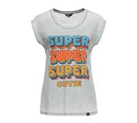 Queen Kerosin Damen Enzym Wash T-Shirt Print Shirt Top Unikat Vintage Retro Used-Look Ärmellos Oberteil 70S Cutie Super Cutie