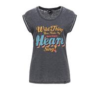 Queen Kerosin Damen Enzym Wash T-Shirt Print Top Unikat Vintage Retro Used-Look Ärmellos Oberteil 70s Wild Wild Thing