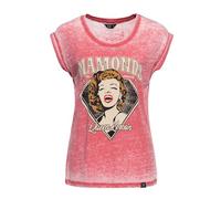 Queen Kerosin Damen Enzym Wash T-Shirt Rundhals Aufschlagärmel Logo-Label Druck Print Top Unikat Vintage Retro Used-Look Ärmellos 50S Rockabilly Diamonds