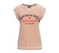 Queen Kerosin Damen Enzym Wash T-Shirt Top Unikat Vintage Retro Used-Look Rebel Biker Ärmellos Oberteil Heartbreak Garage