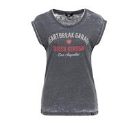 Queen Kerosin Damen Enzym Wash T-Shirt Top Unikat Vintage Retro Used-Look Rebel Biker Ärmellos Oberteil Heartbreak Garage