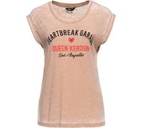 Queen Kerosin Damen Enzymwash T-Shirt "Heartbreak Garage" QKI41014 Latte-XS