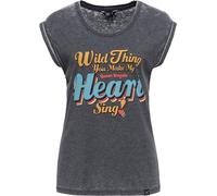 Queen Kerosin Damen Enzymwash T-Shirt "Wild Thing" QKI41012 Black-XXL