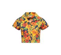 Queen Kerosin Damen Hawaii Bluse Cropped Bluse Hemdbluse Hawaiishirt Hibiskus Retro Vintage Crop Top 50s Rockabella Hibiskus