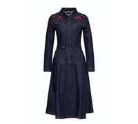 Queen Kerosin Damen Jeanskleid Denim Kleid Western Vintage Swingkleid 50S Rockabilly Stickerei Roses Roses