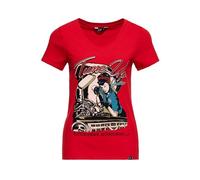 Queen Kerosin Damen Kurzarm T-Shirt V Ausschnitt Tune Up Print Slim Fit Tune Up