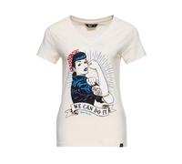 Queen Kerosin Damen Kurzarm T-Shirt Vintage Print We Can Do It V Ausschnitt Slim Fit Retro Empowerment 50s Rockabilly Rockabella 1950s We Can Do It
