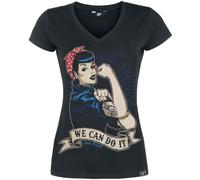 QueenKerosin Print-Shirt We can do it, mit großem Vintage Druck vorne S schwarz Damen T-Shirts Shirts Sweatshirts S schwarz