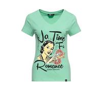 Queen Kerosin Damen Basic T-Shirt V Hals "No Time" QKU41016 Mint-XS