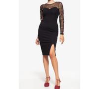 Queen Kerosin Damen Mesh Bleistiftkleid mit Rosen-Stickerei Schwarz-L