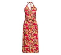 Queen Kerosin Damen Pencil Kleid Bleistiftkleid Neckholder Hawaii Tropischer All-Over-Print Hibiskus Sommer Party 50S Hawaii Red