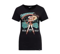 Queen Kerosin Damen Vintage Shirt T-Shirt Slim Fit Frontprint Kurzarm Retro Vintage Pin Up Cowgirl Queen Calamity Queen