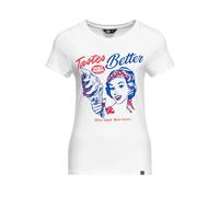 Queen Kerosin Damen Print T-Shirt Kurzarm Rundhals Slim 50S Rockabella Vintage Comic Art Cartoon Retro Ice Cream Humorous Tastes Better
