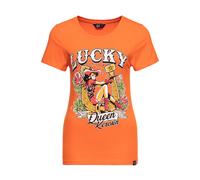 Queen Kerosin Damen Print T-Shirt Kurzarmshirt Vintage Shirt Slim Fit Frontprint Retro Pin-Up Texas Wild West Lucky 50S Lucky