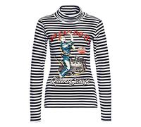 Queen Kerosin Damen Rollkragen Langarmshirt Gestreift 50´S Frontprint Vintage Print Rockabilly We Can Do It