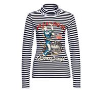 Queen Kerosin Damen Rollkragen Langarmshirt Gestreift 50´S Frontprint Vintage Print Rockabilly We Can Do It