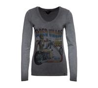 Queen Kerosin Damen Slim Fit Longsleeve mit Retro-Print und Oilwash-Effekt Velden Village 2020 anthrazit S