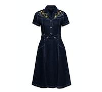 Queen Kerosin Damen Swing Jeanskleid Denim Kleid Bleistiftkleid Vintage PencilDress Pencil Skirt 50S Rockabilly Westernkleid Stickerei