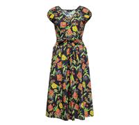 Queen Kerosin Damen Swing Kleid Tropischer All-Over-Print Sommerkleid Hibiskus 50S 40S 60S Tropical Vintage Rockabilly Rockabella Hibiskus Black